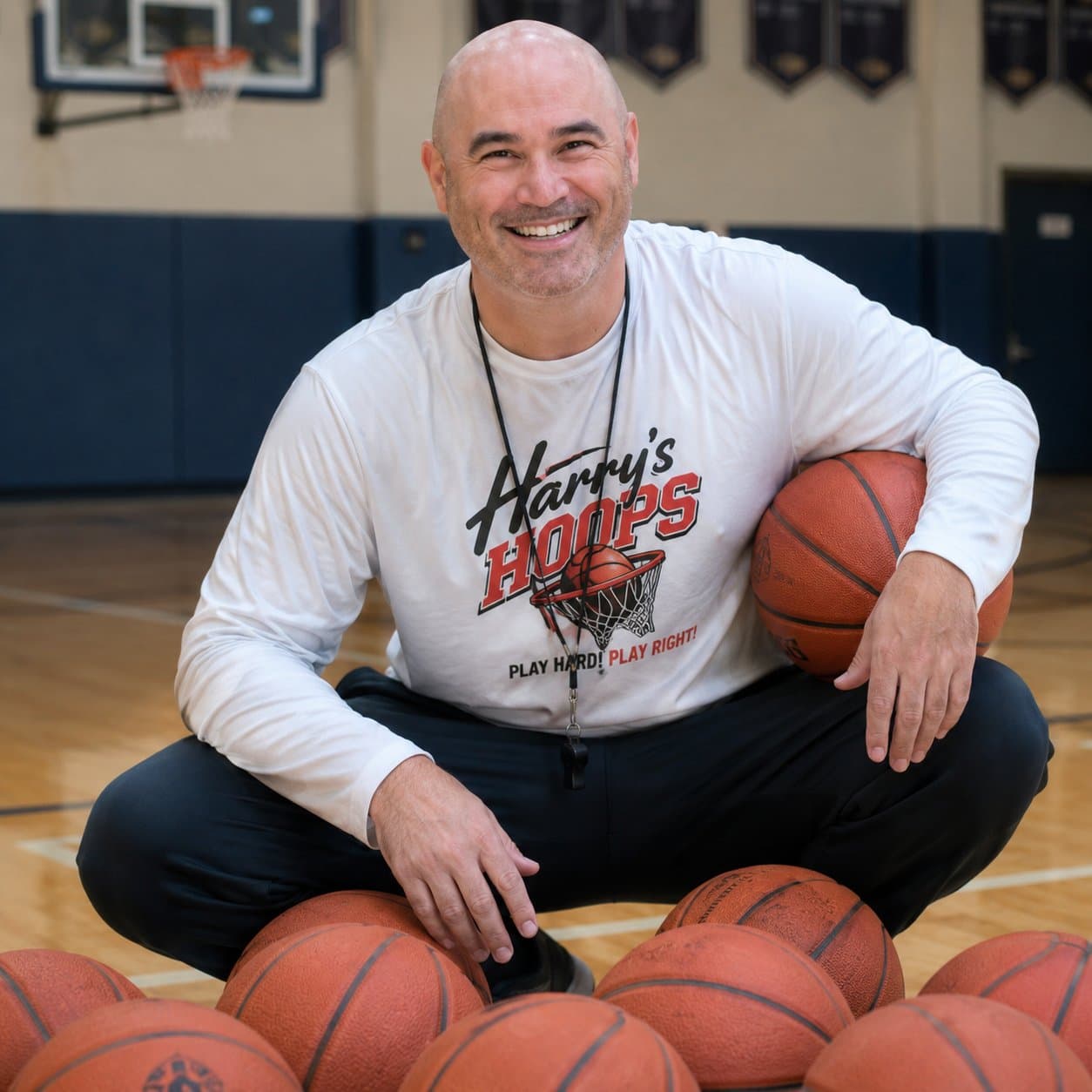 Coach Harry Auster on the court at a Harry's Hoops session